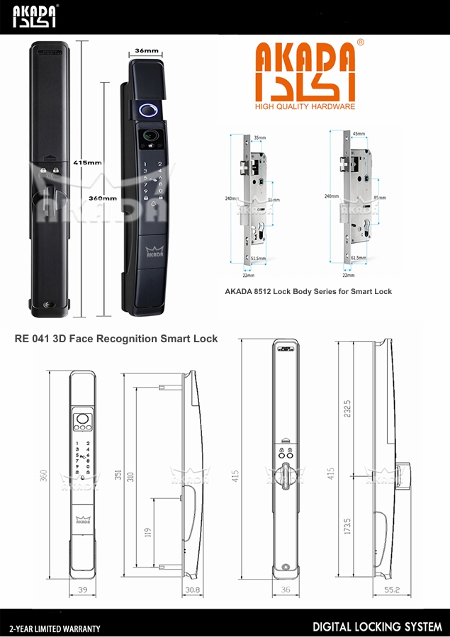 AKADA RE 041 Face Recognition Smart Lock - Akada Trading Company